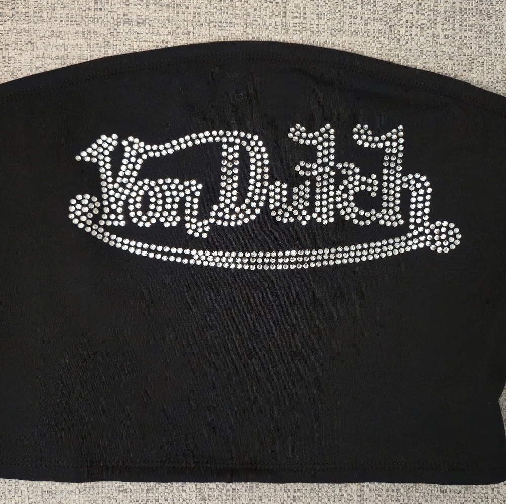 Von Dutch Black Tube Top with Rhinestone Logo